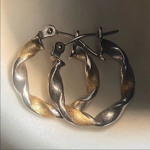 14k gold and sterling silver twisted mini hoops